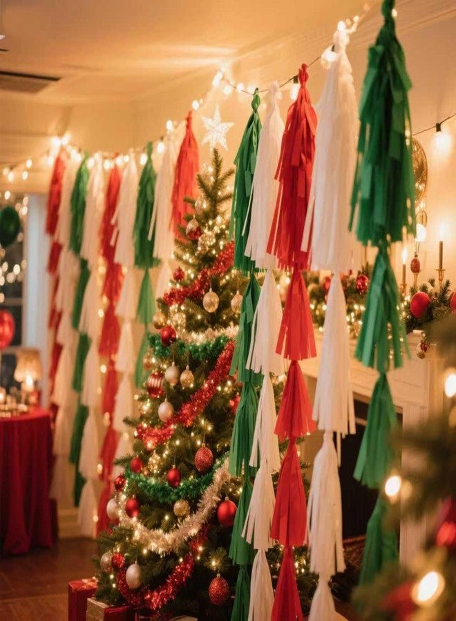 KUNYYI Red White and Green Paper Tassels 30pcs Streamers Christmas Theme Graduation Birthday Wedding Party Decoration - Image 2